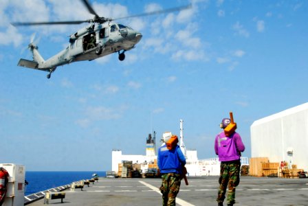 US Navy 100222-N-4047W-173 Sailors assigned to Helicopter Sea Combat Squadron (HSC) 28, embarked aboard the Military Sealift Command hospital ship USNS Comfort (T-AH 20)