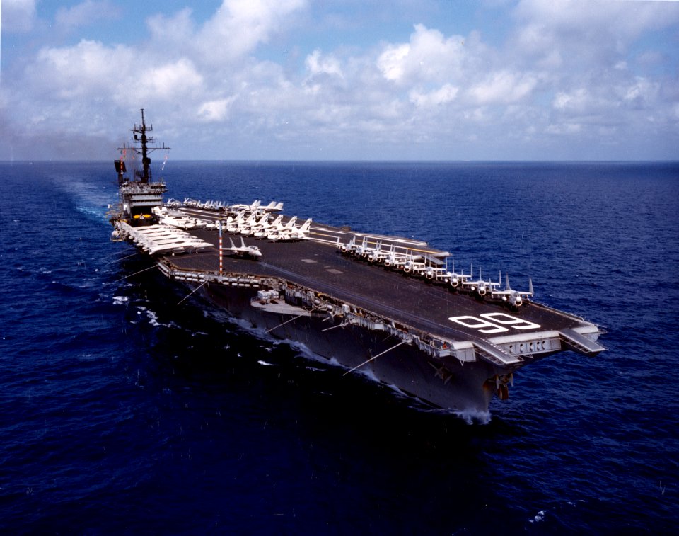 USS America (CV-66) underway in the Indian Ocean on 24 April 1983 (NH 106552-KN)