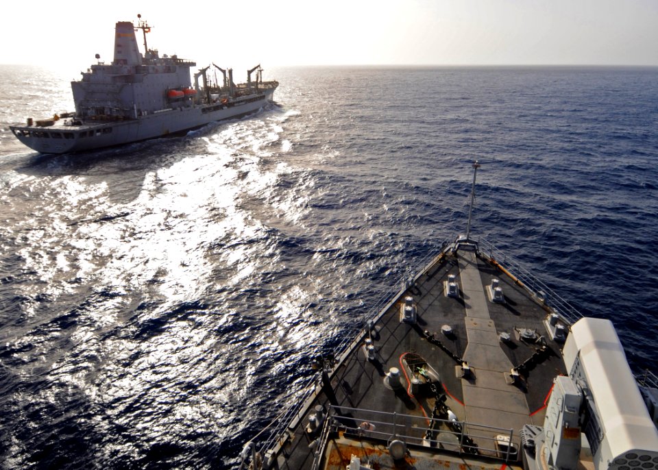 US Navy 100223-N-1082Z-003 USNS Kanawha (T-AO 196) prepares to come along side USS Ashland (LSD 48) to conduct a replenishment at sea