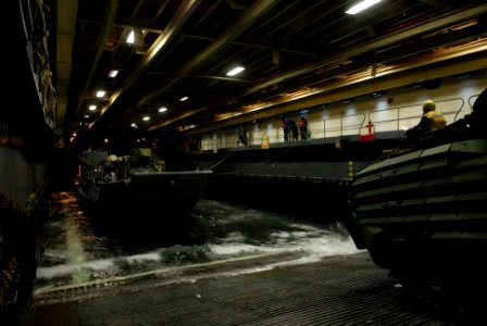 US Navy 100222-N-9706M-129 Deck personnel secure Landing Craft Unit (LCU) 1617 assigned to Assault Craft Unit (ACU) 1 from Coronado, Calif