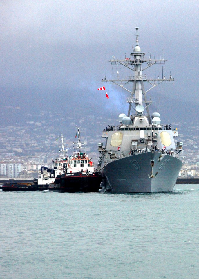 US Navy 100223-N-8288P-021 he guided-missile destroyer USS Cole (DDG 67) arrives in Naples, Italy in for a scheduled port visit
