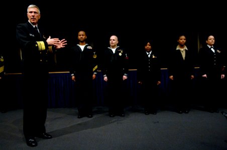 US Navy 100226-N-9818V-115 Vice Adm. Samuel Locklear director of Navy Staff speaks with Sailors druing the Office of the Chief of Naval Operations (OPNAV) 2009 Sailor of the Year ceremony
