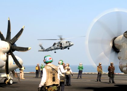US Navy 100228-N-4236E-004 Sailors conduct flight operations aboard the Nimitz-class aircraft carrier USS Dwight D. Eisenhower (CVN 69)