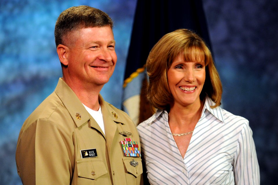 US Navy 100226-N-9818V-219 Master Chief Petty Officer of the Navy (MCPON) Rick West and his wife, Bobbie, record a family readiness video