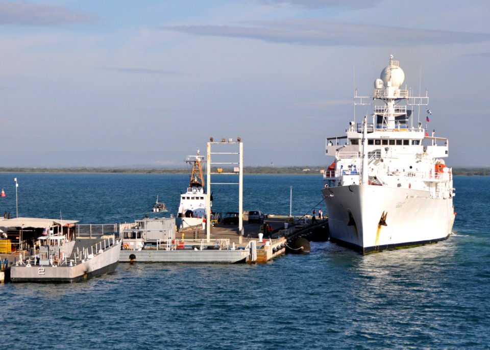 US Navy 100228-N-8241M-289 The Military Sealift Command oceanographic survey ship USNS Henson (T-AGS 63) arrives at Naval Station Guantanamo Bay, Cuba to take on fuel and supplies