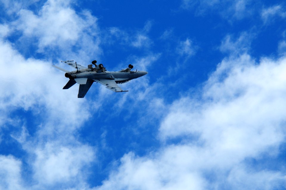 US Navy 100303-N-0808V-231 An F-A-18 Super Hornet performs maneuvers as part of an air demonstration for Brazilian guests aboard the aircraft carrier USS Carl Vinson (CVN 70)