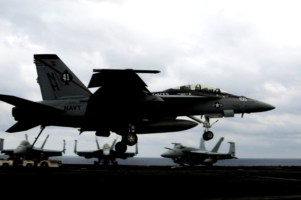 US Navy 100304-N-3038W-391 An F-A-18F Super Hornet assigned to the Black Aces of Strike Fighter Squadron (VFA) 41