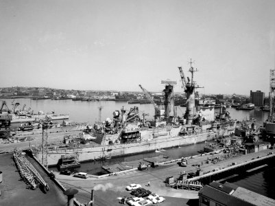 USS Albany (CG-10) and destroyers at Boston Navy Yard 1962 photo