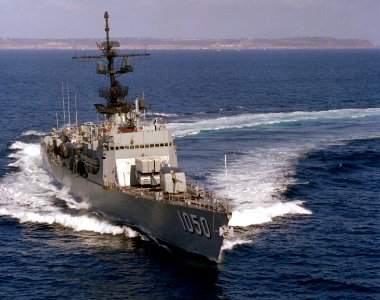 USS Albert David (FF-1050) underway off San Diego, in 1977 (6391999)