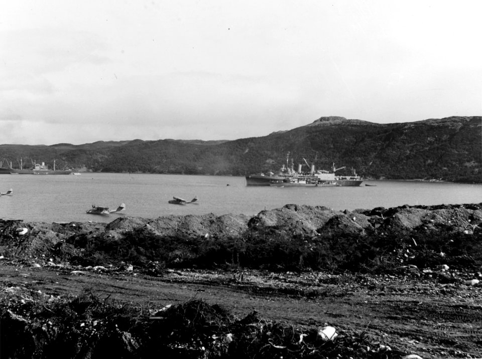 USS Albemarle (AV-5) anchored in Little Placentia Sound, Newfoundland, circa in 1941 (80-G-7448)