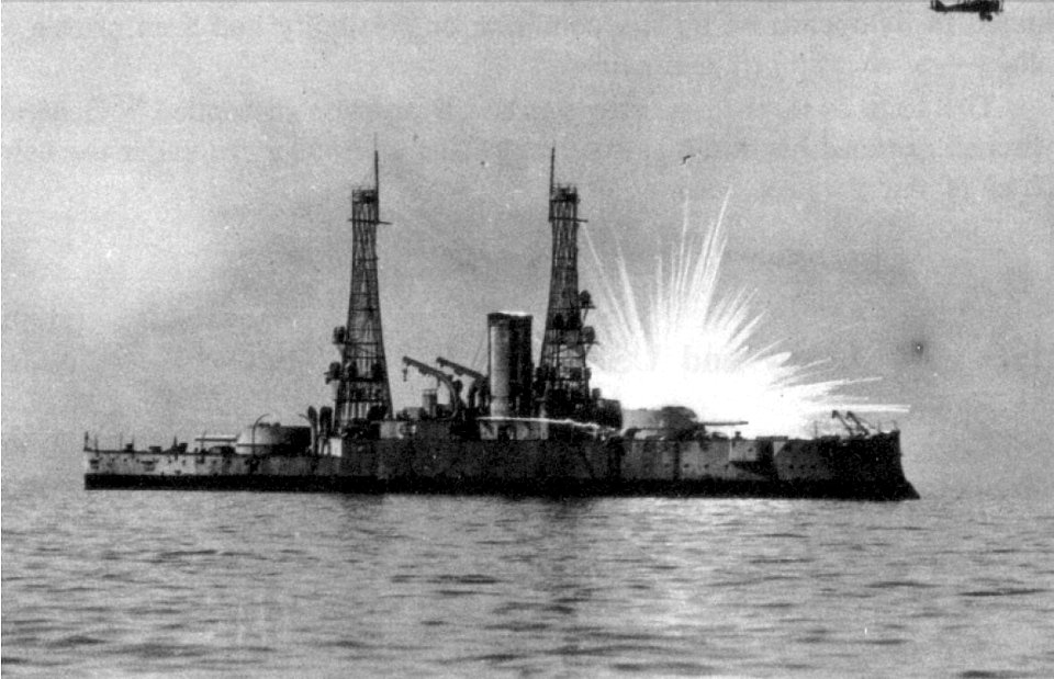 USS Alabama (BB-8) being hit by phosphorous bomb