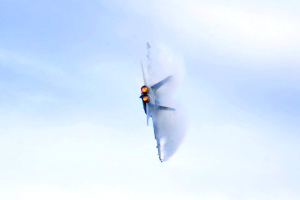 US Navy 100303-N-2953W-635 An F-A-18 Super Hornet performs maneuvers during a flight demonstration aboard the aircraft carrier USS Carl Vinson (CVN 70). Carl Vinson is underway supporting Southern Seas 2010