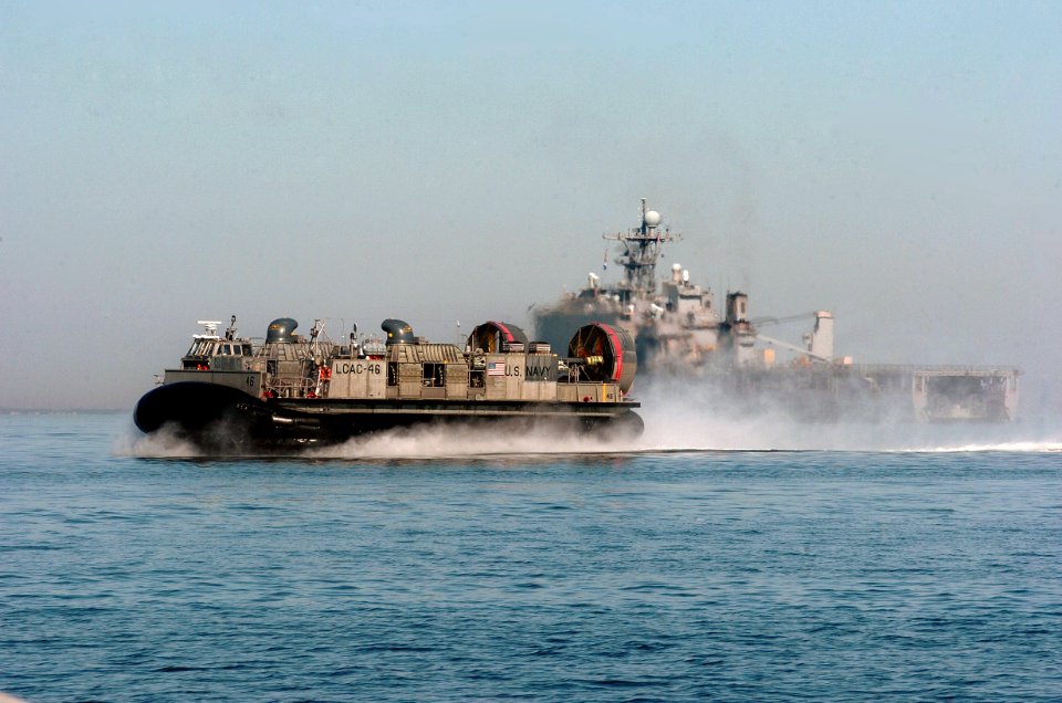 US Navy 100306-N-3165S-158 A landing craft air cushion (LCAC) from Amphibious Craft Unit (ACU) 4 returns to Joint Expeditionary Base Little Creek-Ft. Story after completing missions supporting Operation Unified Response
