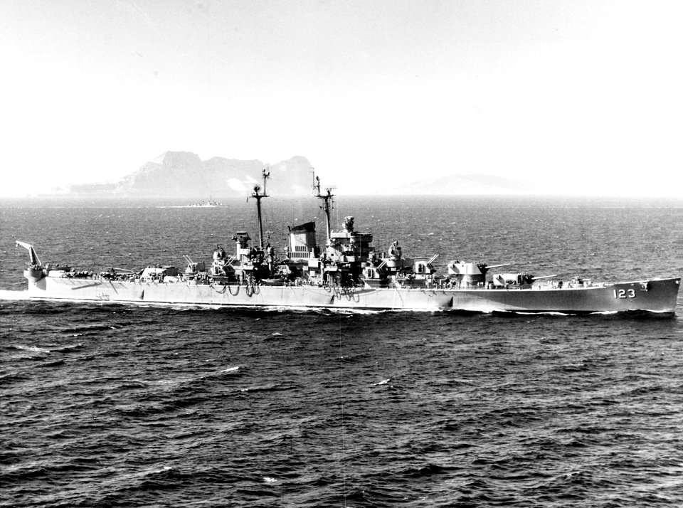 USS Albany (CA-123) passing Gibraltar in September 1951
