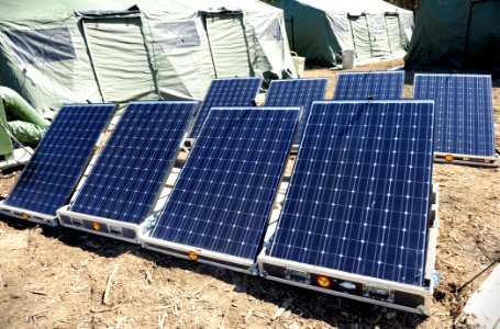 US Navy 100304-N-7676W-059 A 300-watt photovoltaic battery system, developed by the Office of Naval Research, can provide continuous power to Marines in the field photo
