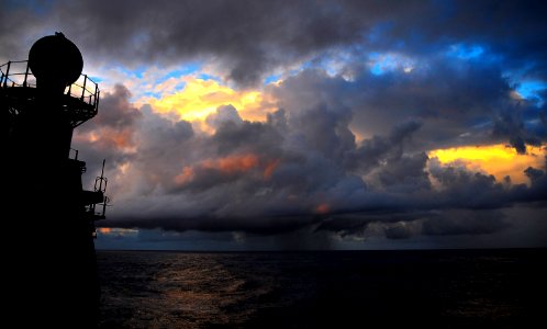US Navy 100306-N-4774B-143 The guided-missile cruiser USS Bunker Hill (CG 52) performs maneuvers around a storm off the coast of Uruguay
