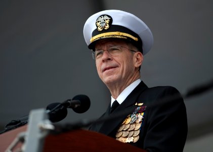 US Navy 100306-N-0696M-097 Chairman of the Joint Chiefs of Staff Adm. Mike Mullen delivers remarks during the commissioning ceremony for the Arleigh Burke-class guided-missile destroyer USS Dewey (DDG 105) at Seal Beach Naval W