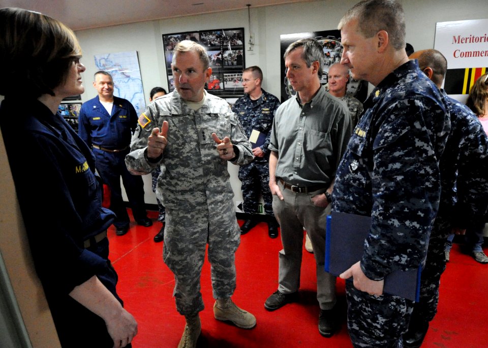 US Navy 100308-N-5961C-008 Lt. Gen. Ken Keen speaks with Sailors aboard the Military Sealift Command hospital ship USNS Comfort (T-AH 20)