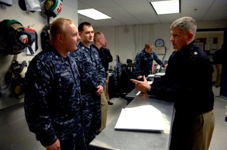 US Navy 100308-N-9818V-207 Master Chief Petty Officer of the Navy (MCPON) Rick West talks with Sailors at Tactical Electronic Warfare Squadron (VAQ) 132