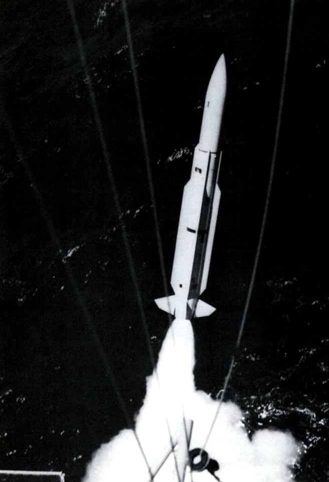 USS Albany (CG-10) launches a RIM-66 Standard missile, circa in 1977