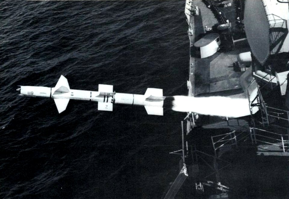 USS Albany (CG-10) launches a RIM-8 Talos missile, circa in 1977