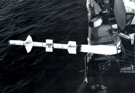 USS Albany (CG-10) launches a RIM-8 Talos missile, circa in 1977