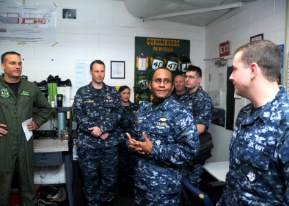 US Navy 100309-N-6764G-052 Vice Adm. Mel Williams Jr., commander of U.S. 2nd Fleet, meets with Sailors during a visit to Strike Fighter Squadron 105 (VFA 105)