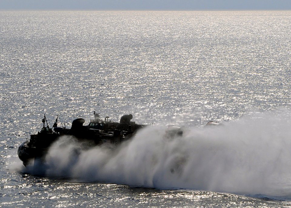 US Navy 100306-N-1082Z-018 A landing craft air cushion, assigned to Assault Craft Unit (ACU) 4, departs the amphibious dock landing ship USS Ashland (LSD 48)