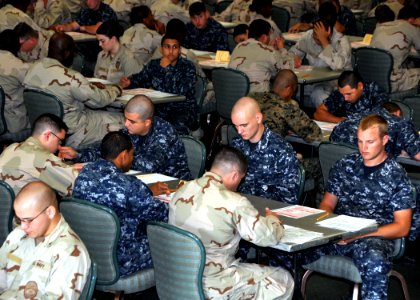 US Navy 100310-N-8241M-009 Sailors take the Navy-Wide Advancement Examination for 2nd Class Petty Officer