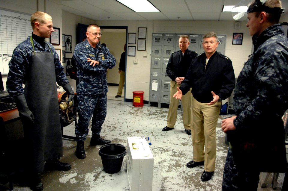 US Navy 100308-N-9818V-231 Master Chief Petty Officer of the Navy (MCPON) Rick West talks with Sailors at Tactical Electronic Warfare Squadron (VAQ) 132