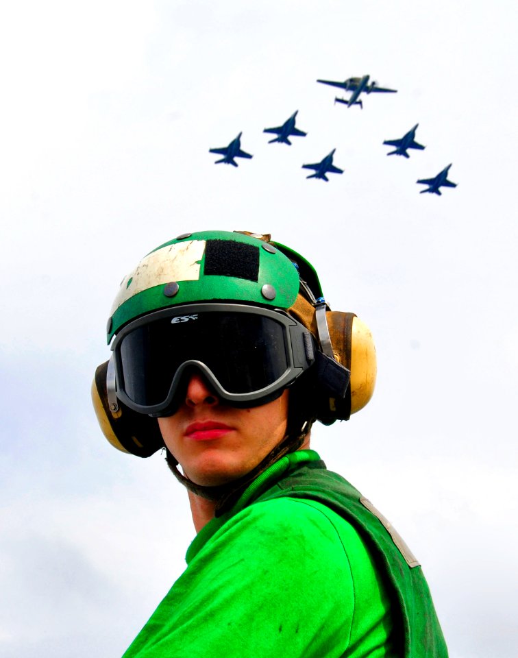 US Navy 100309-N-6006S-724 An E-2C Hawkeye and F-A-18s fly in formation during an air demonstration for Argentinean visitors aboard the Nimitz-class aircraft carrier USS Carl Vinson (CVN 70)