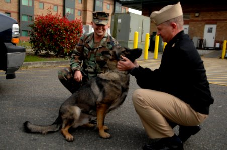 US Navy 100309-N-9818V-118 Master Chief Petty Officer of the Navy (MCPON) Rick West meets Master-at-Arms 2nd Class Fabian Salazar photo