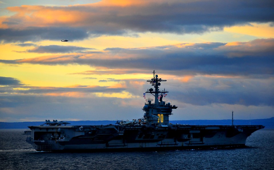 US Navy 100315-N-4774B-121 The aircraft carrier USS Carl Vinson (CVN 70) conducts tactical maneuvering exercises in the Strait Of Magellan