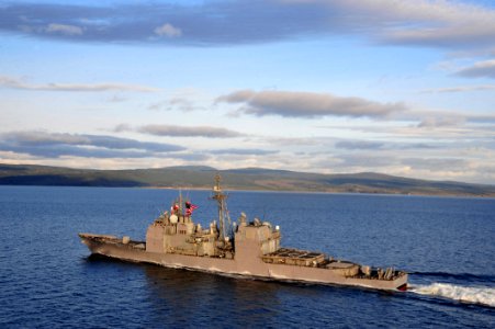 US Navy 100315-N-2953W-011 The guided-missile cruiser USS Bunker Hill (CG 52) transits the Strait of Magellan on her way to the Pacific Ocean photo