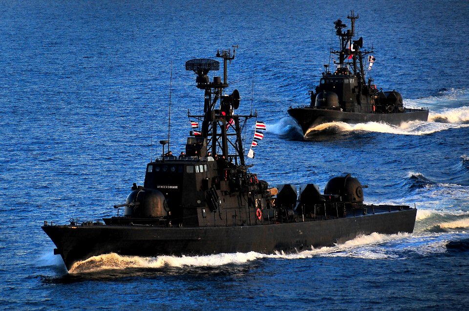 US Navy 100315-N-4774B-200 The Chilean navy Sa'ar 4-class fast-attack craft Angamos and Casma perform tactical maneuvering exercises in the Strait Of Magellan