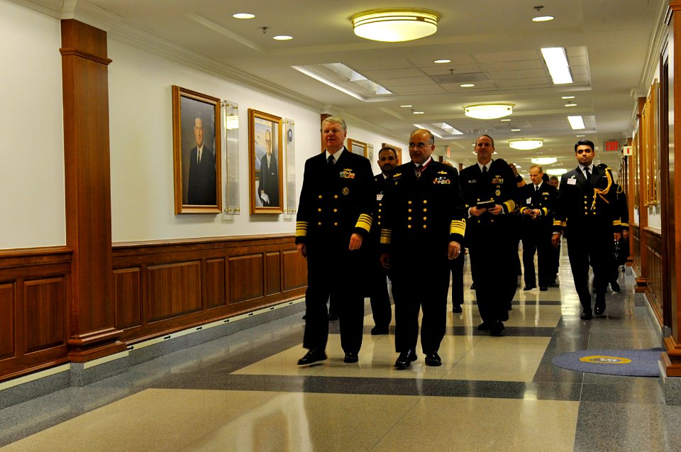 US Navy 100318-N-8273J-097 Chief of Naval Operations (CNO) Adm. Gary Roughead hosts the Chief of Naval Staff of the Pakistan Navy Adm. Noman Bashir during a visit to the Pentagon