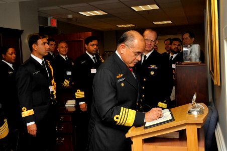 US Navy 100318-N-8273J-076 Chief of Naval Operations (CNO) Adm. Gary Roughead hosts the Chief of Naval Staff of the Pakistan Navy Adm. Noman Bashir during a visit to the Pentagon