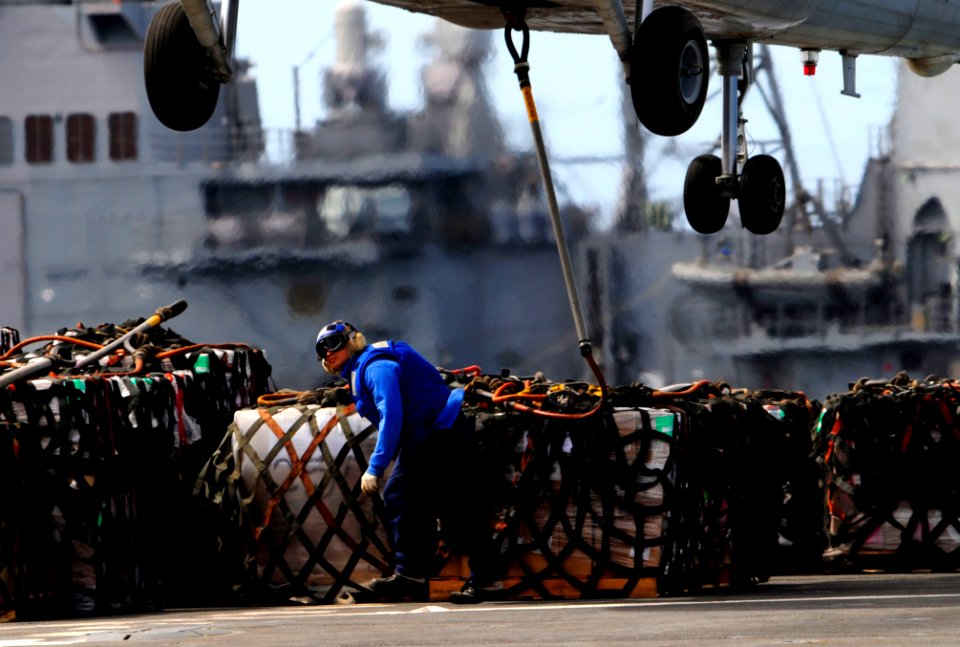 US Navy 100318-N-6006S-452 A Sailor assigned to the Military Sealift Command fast combat ship USNS Rainier (T-AOE 7)