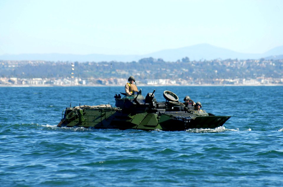 US Navy 100317-N-9706M-382 An amphibious assault vehicle assigned to the 1st Battalion, 4th Marines based in Camp Pendleton, Calif., transits to the amphibious transport dock ship USS Dubuque (LPD 8)