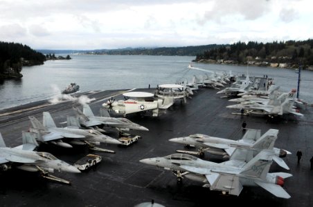 US Navy 100321-N-3038W-035 The aircraft carrier USS Nimitz (CVN 68) transits Puget Sound arriving at Naval Base Kitsap
