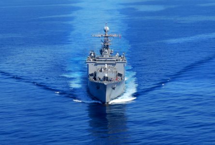 US Navy 100320-N-7948R-698 The amphibious dock landing ship USS Pearl Harbor (LSD 51) transits the coast of Southern California while conducting a composite training unit exercise