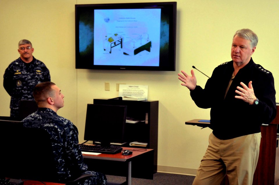 US Navy 100323-N-3548M-071 Chief of Naval Operations (CNO) Adm. Gary Roughead speaks to Sailors in the Religious Program Specialist program