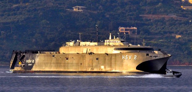 US Navy 100324-N-0780F-051 High Speed Vessel Swift (HSV-2) arrives at Souda Bay for a routine port visit. Swift is one of the primary platforms for Africa Partnership Station photo