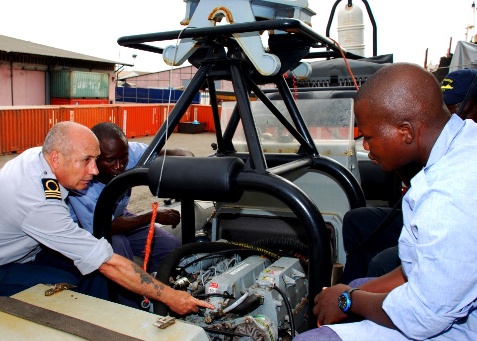 US Navy 100319-N-6138K-085 Sailors from the Togo and Benin navy receive training aboard the Belgian navy command and logistical support ship BNS Godetia (A 960) during Africa Partnership Station West