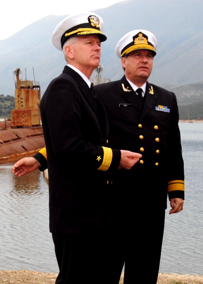 US Navy 100322-N-0046R-005 Rear Adm. Gerard P. Hueber receives a tour of the Pashaliman Naval base with Rear Adm. Kudret Cela