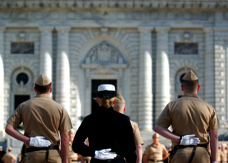 US Navy 100324-N-3857R-005 U.S. Naval Academy Midshipmen participate in a practice parade on the academy campus