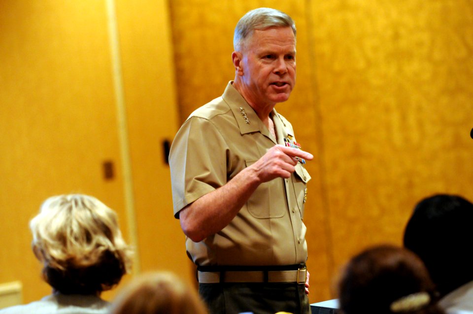 US Navy 100322-N-9818V-267 Assistant Commandant of the Marine Corps Gen. James Amos delivers remarks during the first Department of the Navy Sexual Assault Response Coordinator Summit