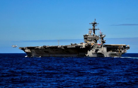 US Navy 100323-N-4774B-297 An FA-18E Super Hornet assigned to the Sunliners of Strike Fighter Squadron (VFA) 81 launches from the Nimitz-class aircraft carrier USS Carl Vinson (CVN 70) during a flight demonstration