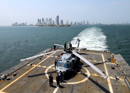 US Navy 100323-N-7058E-133 The littoral combat ship USS Freedom (LCS 1) leaves the city of Cartagena following a four-day theater security cooperation port visit photo