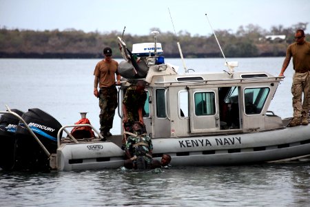 US Navy 100324-N-4205W-065 Members of the Kenya Special Boat Unit evacuate a casualty during a mass casualty drill